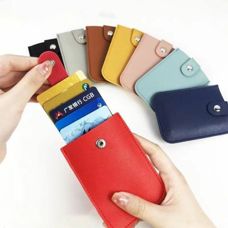 Criativo laminado escondido mini carteira de cartão para mulheres, 5 bolsos de cartão, couro PU, caso de cartão de visita, tipo pull-out bolsas