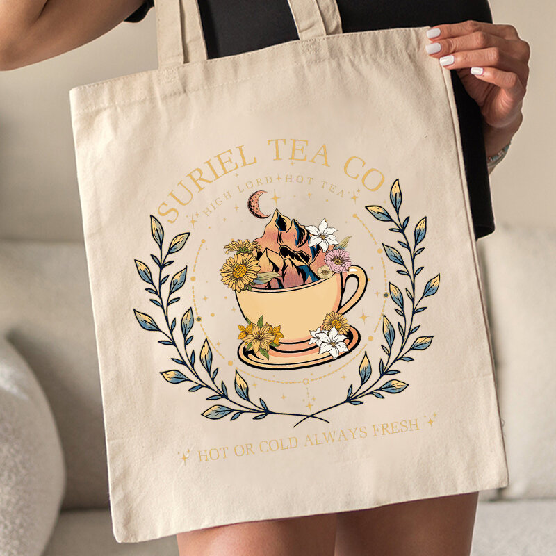 Suriel Tea Co przyczynowa torba płócienna Tote Organizer prezent dla miłośników herbaty składany i torby na zakupy wielokrotnego użytku ekologiczny futerał