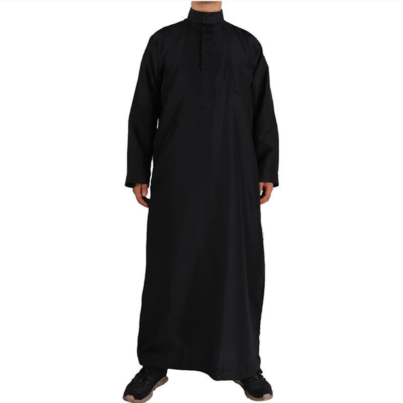 Traje musulmán de manga larga para hombre, cuello marinero árabe de Oriente Medio, Color sólido islámico, traje musulmán de Dubái, alta calidad
