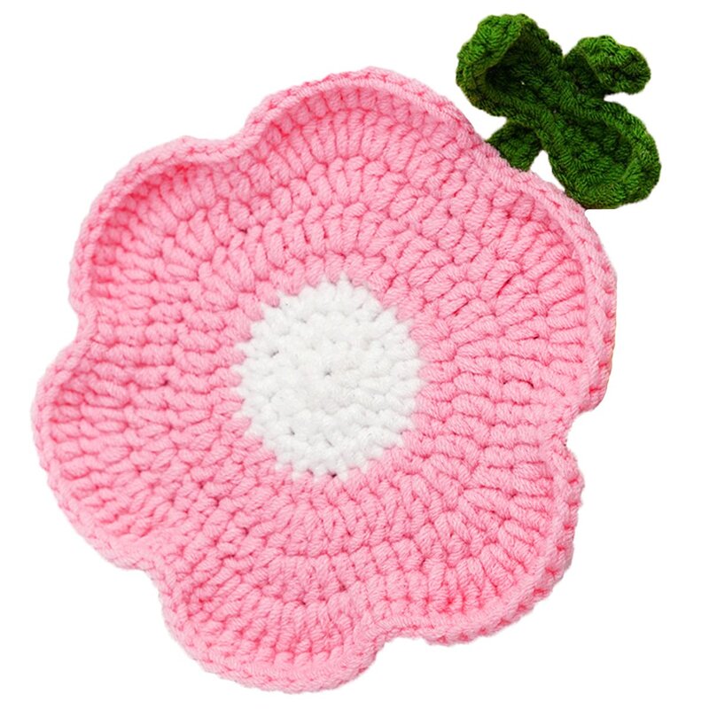 BomHCS    6PCS Multi Knitted Green Leaves Flower Mats for Cup Placemats Small Coffee Mug Doilies