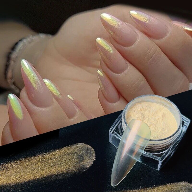 Kolorowy proszek do paznokci z efektem lustra Aurora Neon perłowy Pigment brokat ocierający pył chromowany Manicure zdobienie paznokci