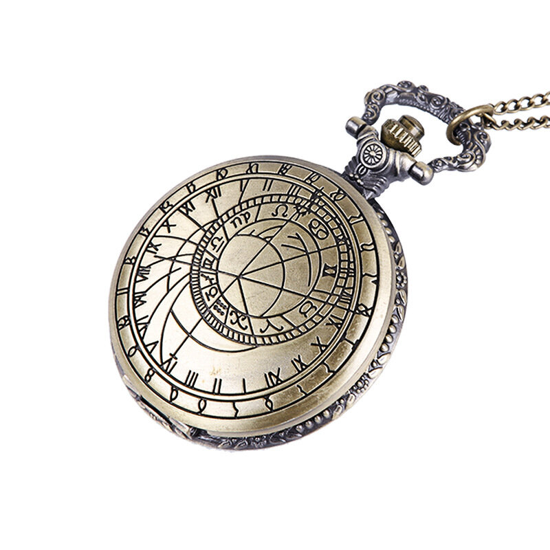 Vintage Luxury Carving Case Quartz Pocket Watch for Men Women Present Fob Chain Bronze Gear Clock Collection Gifts Man Watches