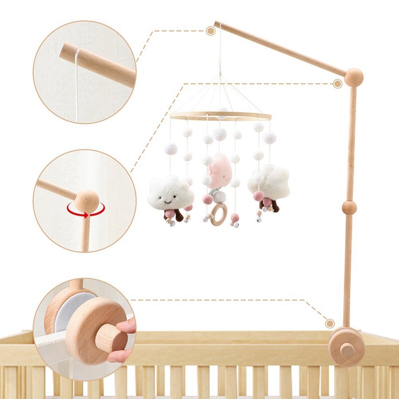 Braço móvel de madeira para berço, braço decorativo, peças de cabide, decoração do berçário do bebê, 1 PC