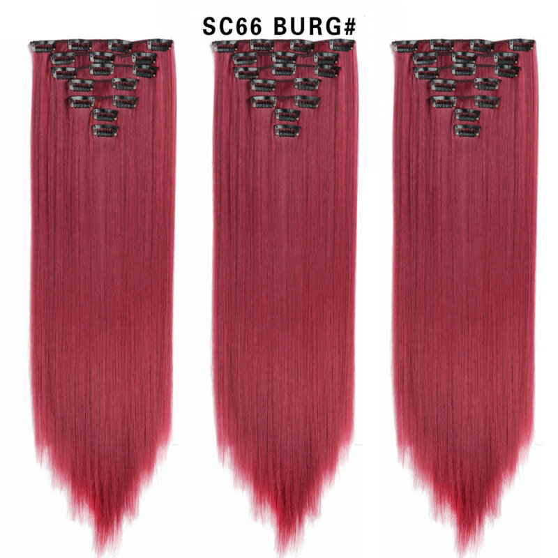 Estensioni dei capelli lisci lunghi sintetici da 24 pollici 7 pz/set 16 clip in fibra di alta temperatura sintetico rosso nero marrone pezzo di capelli