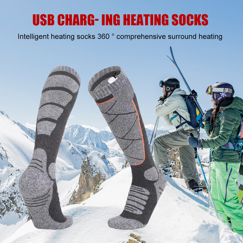 Meias térmicas elétricas recarregáveis, pé ajustável, elástico, 3 modos, morno, inverno, esporte ao ar livre, meia do esqui, 2200mAh