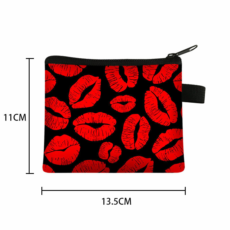 Canvas Coin Purse Credit Card Holder Sanitary Pad Pouch Cosmetics Organizer Storage Bags Women Wallets Mini Lips Print Coin Bag