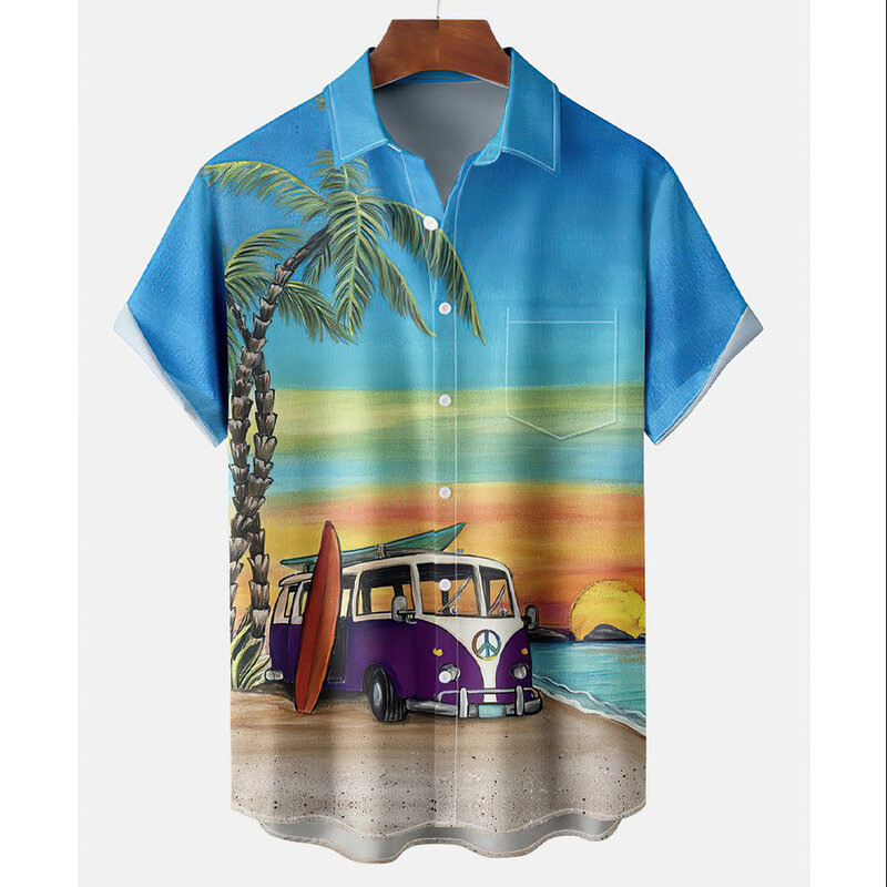 남성용 하와이안 셔츠, 해변 휴가 반팔 상의, 캐주얼 남성 블라우스, 패션 의류 XL, 여름