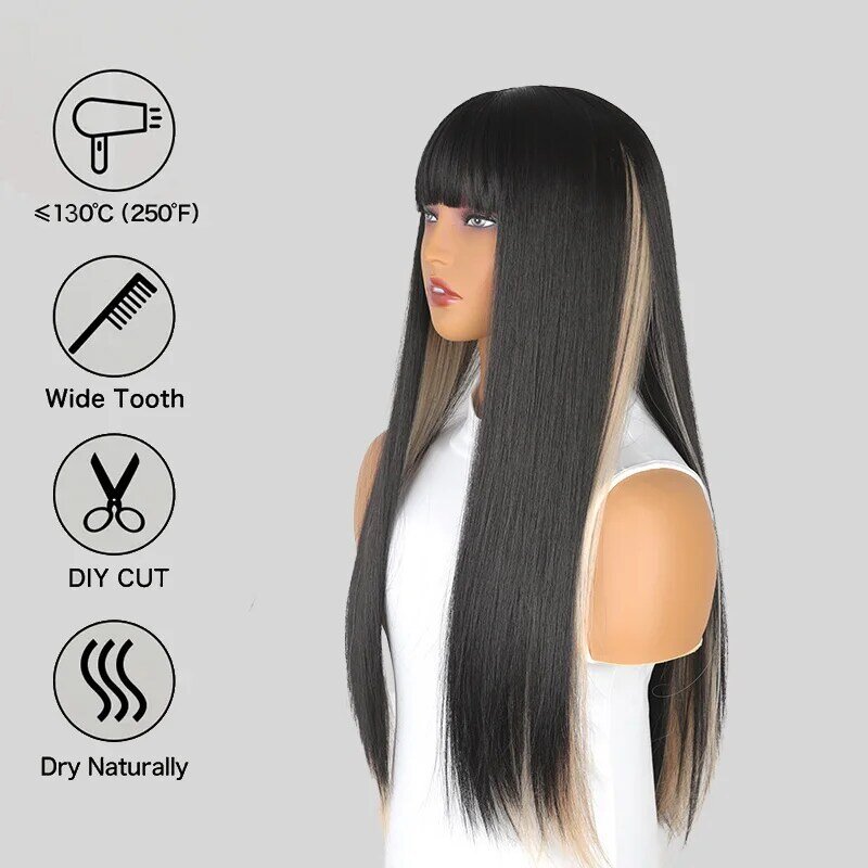 SNQP Wig panjang rambut lurus 70cm Wig rambut bergaya baru untuk wanita Wig bando tahan panas pesta Cosplay harian bagus