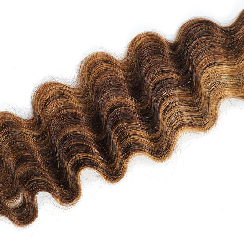 Linhua-extensiones de cabello humano de onda profunda, mechones con cierre de encaje transparente, 3/4 mechones con cierre