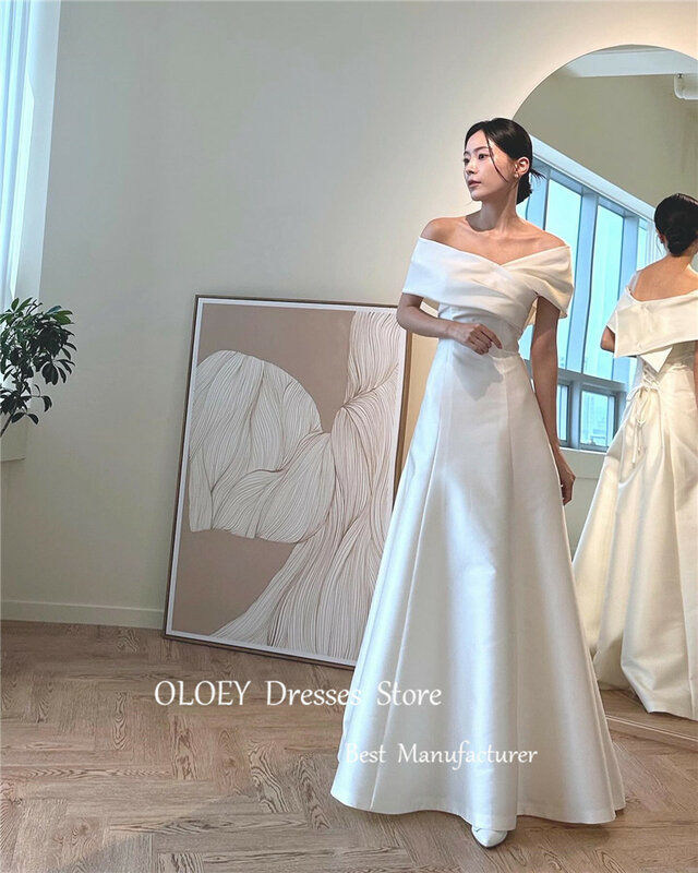 OLOEY gaun pernikahan bahu terbuka Satin berkualitas baik model Korea korset duyung bahu terbuka gaun pengantin panjang lantai belakang