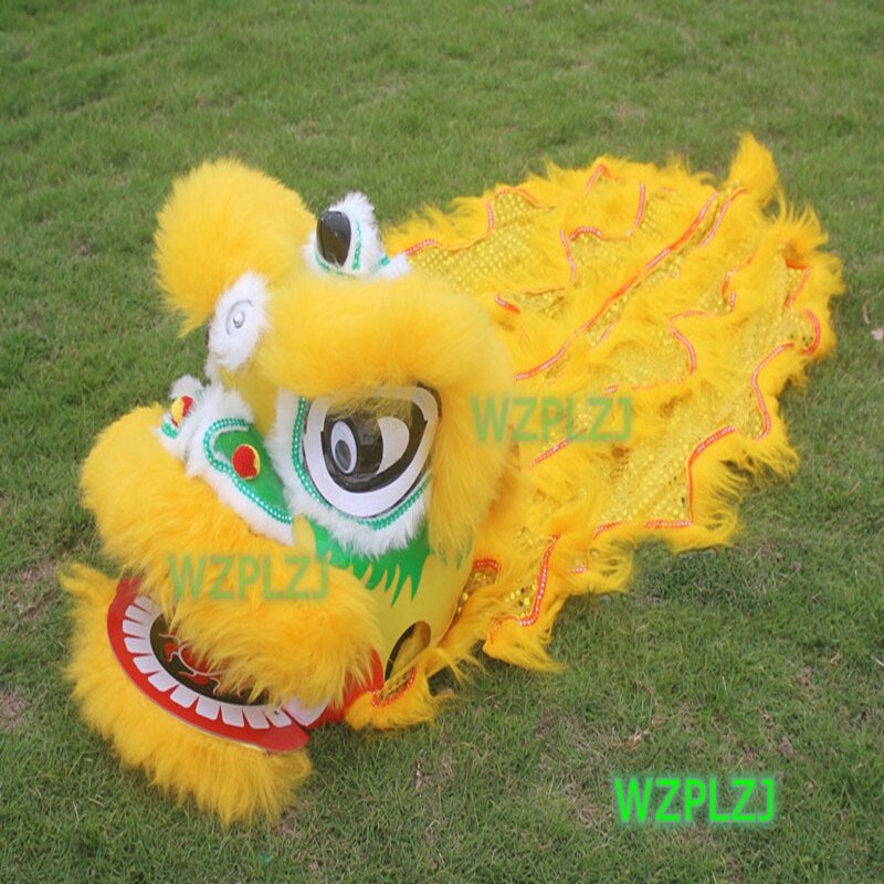 Mrugnięcie-żółty kostium tańca lwa 14 cali, dzieci w wieku 5-12 lat, bęben w spodniach, impreza, sportowa parada na świeżym powietrzu, maskotka sceny eventowej