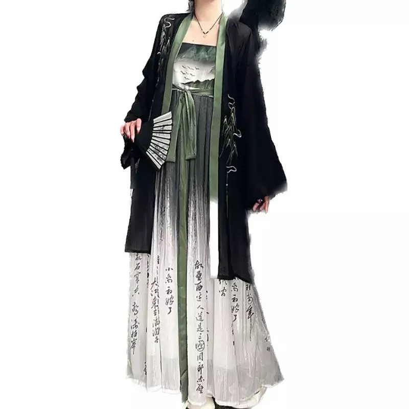 女性のためのZhanfuドレス,古代中国のドレス,伝統的な漢服,ハロウィーンのコスプレコスチューム,グラデーションプリント,漢服コート,プラスサイズ,2個