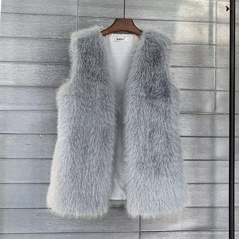Женское пальто на пуговицах без рукавов, однотонный кардиган с круглым вырезом, Свободный Повседневный Модный облегающий меховой кардиган, осень 2023