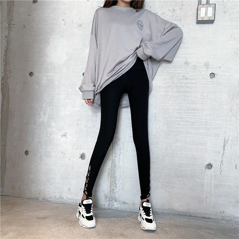 Spring and Summer Sports Leggings Women Outer Wear Yoga Nine Hollow Out High Waist Ankle-length Casual Versatile Pants Female