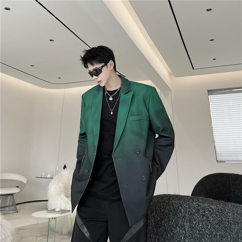 2-A22 European and American catwalk style autumn clothing niche high-end grgraffiti green suit men's trendy matching suit