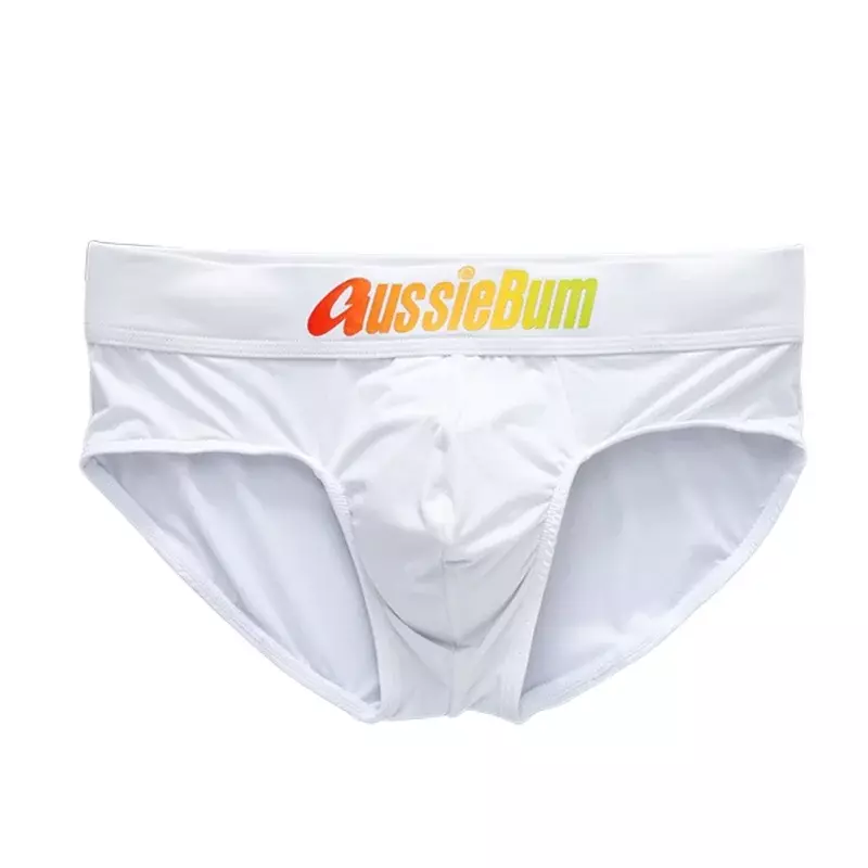 Aussiebum-Cuecas masculinas com leite de seda baixa, cinto elástico colorido, bolsa convexa U confortável