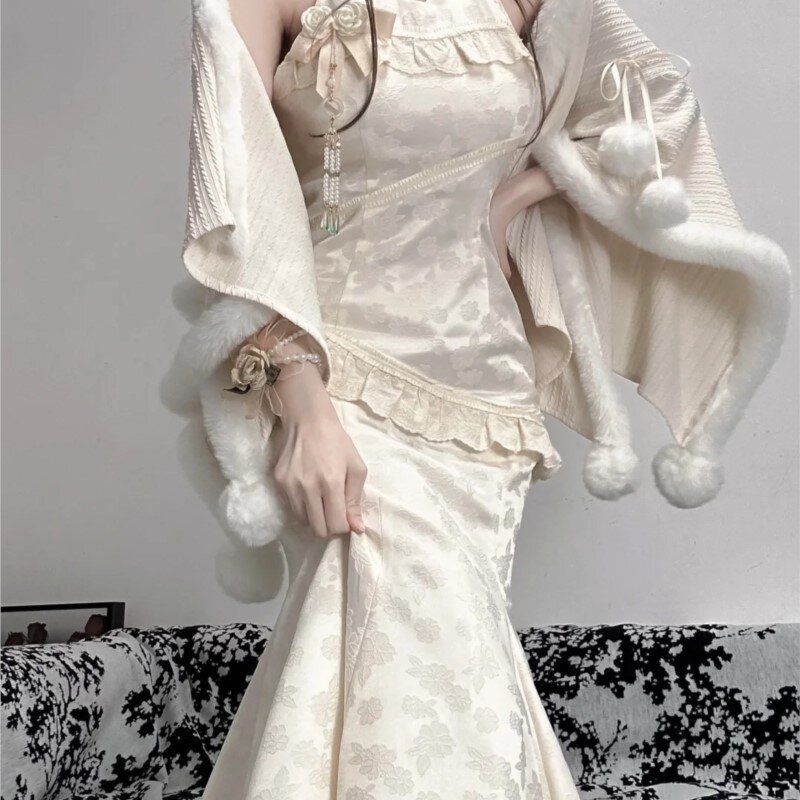New Chinese Style Improved Cheongsam Suit Skirt Slim-Fit Sheath Fishtail Waist-Tight Dress