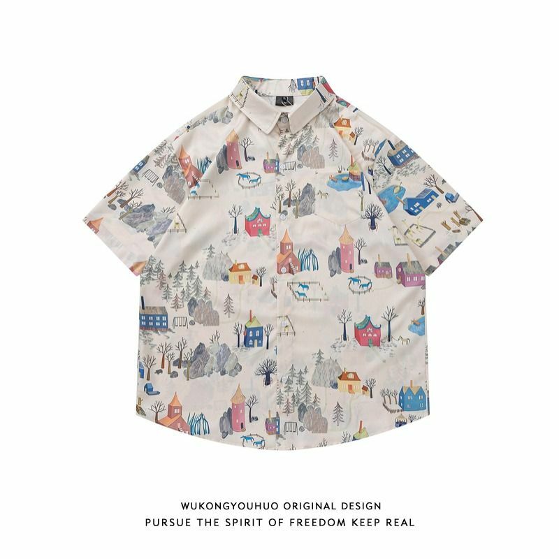 Moda new cartoon print shirt uomo design di nicchia camicia versatile estate sciolto stile bf coppia top a maniche corte t-shirt top y2k