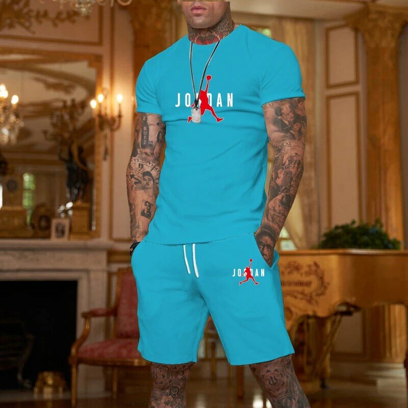 Summer Men Tracksuit Set 3D Printed T-Shirt Beach Shorts 2-piece Round Neckline Oversized Men's Sportswear Casual Suits