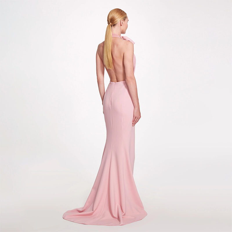 Сексуальные розовые вечерние платья с лямкой на шее, платье с V-образным вырезом, открытой спиной и оборками для выпускного вечера, Платья для особых мероприятий, праздничное платье 2024
