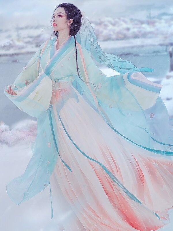 Original Huangyue Hanfu Costume Large Sleeve Northern And Southern Dynasties Cosplay Hanfu Dress Embroidered Waist Women Dress