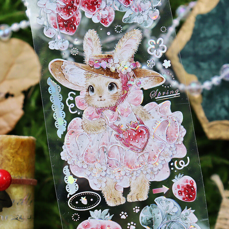 V1-Симпатичный Клубничный Кролик Kawaii животное кролик блестящая васи лента для домашних животных