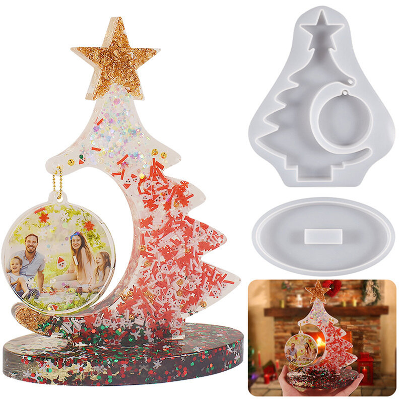 Molde de silicona para adornos de árbol de Navidad, fácil de desmoldar, resina de fundición transparente, alto detalle, duradero