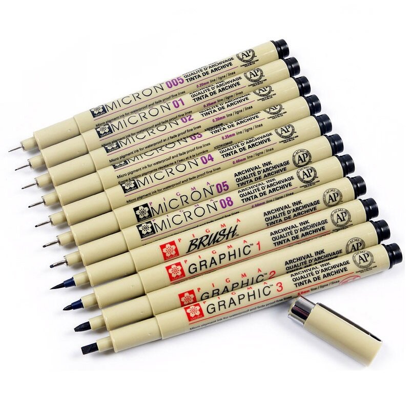 New Liner Pigma Pen Fine Line Sketching Markers Different Tip Black Pens Drawing Liner Fineliner Stylographs Pens Pigment