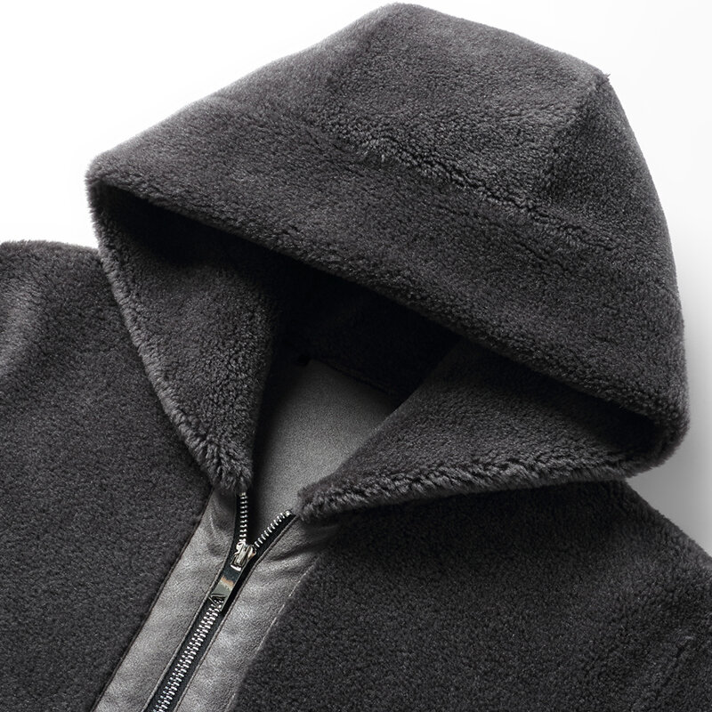 Tcyeek-abrigo de piel auténtica para hombre, chaqueta de lana de corte Natural, abrigo corto de piel gruesa con capucha, Parkas Cjk087