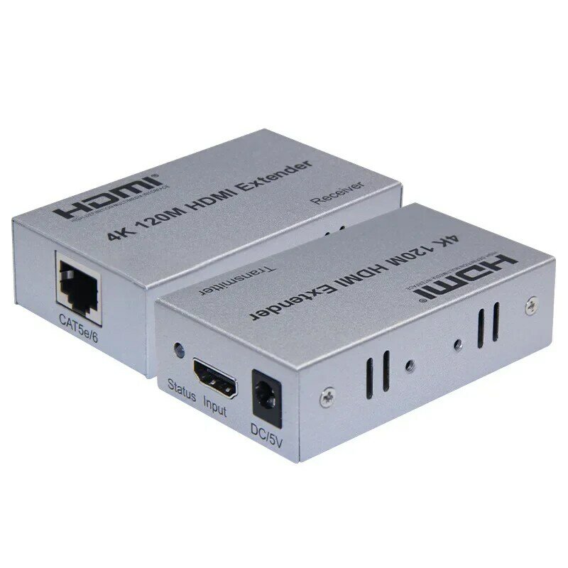 Extensor HDMI 4K 120m a Cat5e Cat6 RJ45, Cable de red Ethernet, transmisor, receptor, convertidor para cámara, PC a Monitor de TV