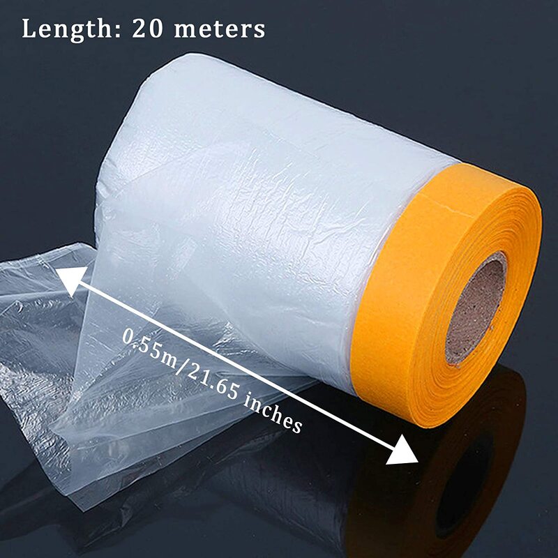 4 Pcs Plastic Dust Sheets Roll 0.55 x 20M Pre-Taped Masking Film Drop Cloths for Painting Bed Furniture Covering