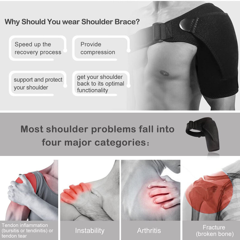 Ściągacz na ramię dla mężczyzn kobiet, regulowane orteza na ramię do rozdartego mankietu rotatorów, zapalenia ścięgien, zwichnięcia, stawu, zapalenia kaletki