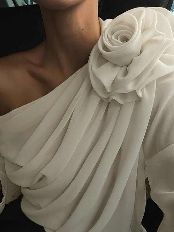 GACVGA-Blusa de gasa de malla Floral con cuello de madeja para mujer, camiseta elegante, Top corto de moda, blusas y camisas transparentes