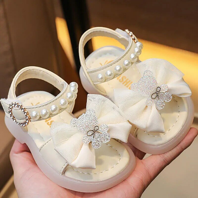 Sandal putri musim panas untuk bayi perempuan sepatu balita modis pita beruang lucu sepatu kasual bersirkulasi Sol empuk untuk bayi bayi