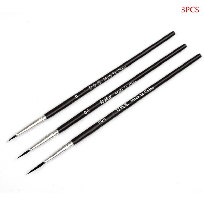 3pcs 0 00 000 Hook Line Pen Professional Fine Tip Drawing Brushes for Acrylic