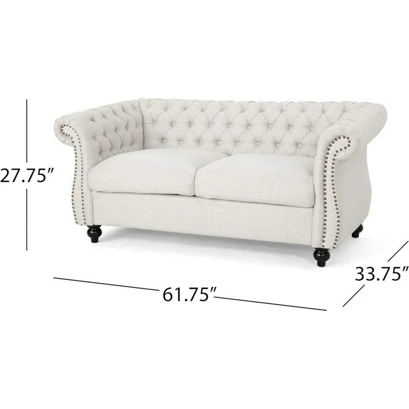 Christopher Knight-Traditional Chesterfield Loveseat Sofa, Bege e Marrom Escuro, Caseiro jason, knock-out, 2.2x33.75