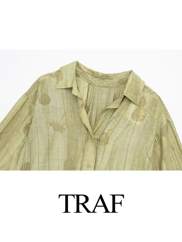 Traf Woman 'S Zomer Nieuwe Mode Casual Shirts Effen Print Turn-Down Kraag Lange Mouwen Enkele Rij Knopen Dames Vintage Blouses