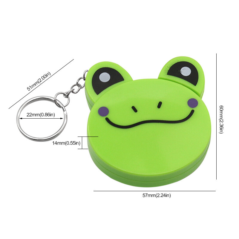 Cartoon Tape Measure 0-150cm 0-60 Inch Mini Portable Cute Animal Shape Key Ring Automatic Tape Measure Panda Frog Piggy Tiger
