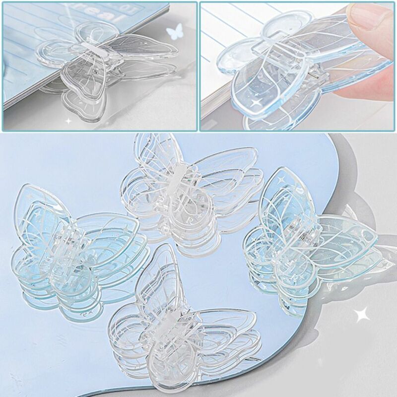 INS Style Acrylic Butterfly Shape Paper Clip Transparent Multi-functional Memo Clip Simple Bookmark Binder Student Stationery
