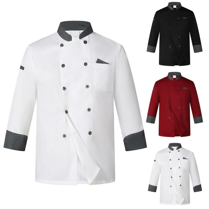 Casaco Chef trespassado, casaco de manga comprida, gola, uniforme de bolso, restaurante, hotel, trabalho, roupas de cozinha