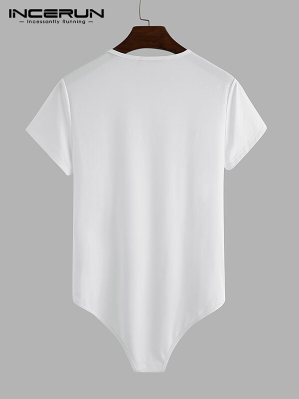 INCERUN mężczyźni body Solid Color piżama Sexy 2023 oddychająca koszulka z krótkim rękawem O-neck pajacyki bielizna Fitness mężczyźni body S-5XL