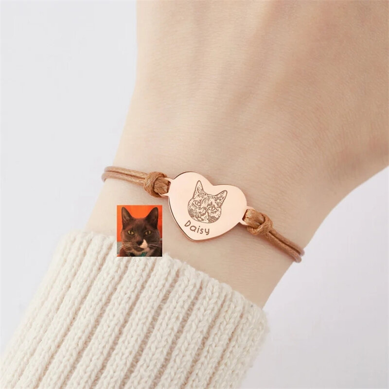 Pulsera personalizada de retrato de Mascota para mujer, brazalete ajustable de acero inoxidable con foto de perro, regalo de amante, joyería