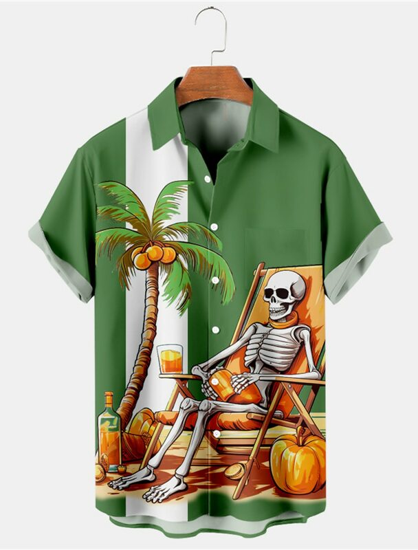 Camisa informal Hawaiana para hombre, blusa corta Harajuku con calavera Sexy, estilo Retro, a la moda urbana, Floral, para playa