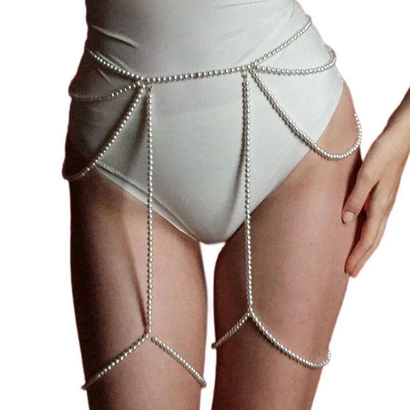 Streetwear Waist Belt Elegant Pearls Thigh Chain for Dance Music Festival