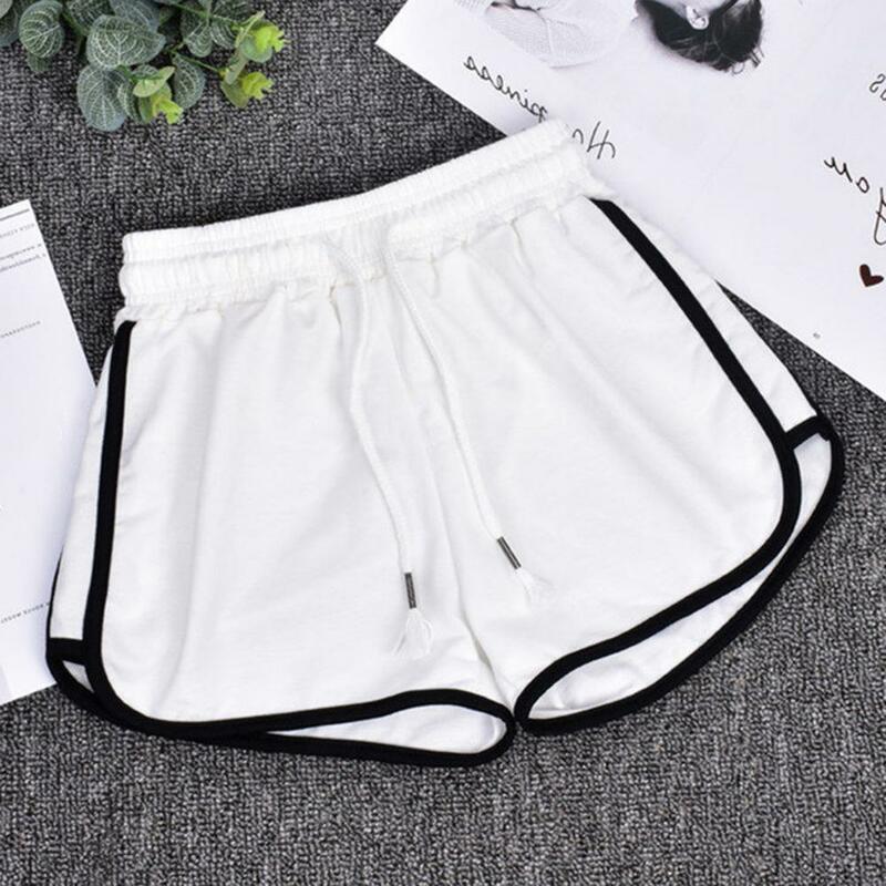 Elastic Design Shorts Stylish Women's High Waist Drawstring Sport Shorts with Pockets Casual Color Block Wide Leg for Summer