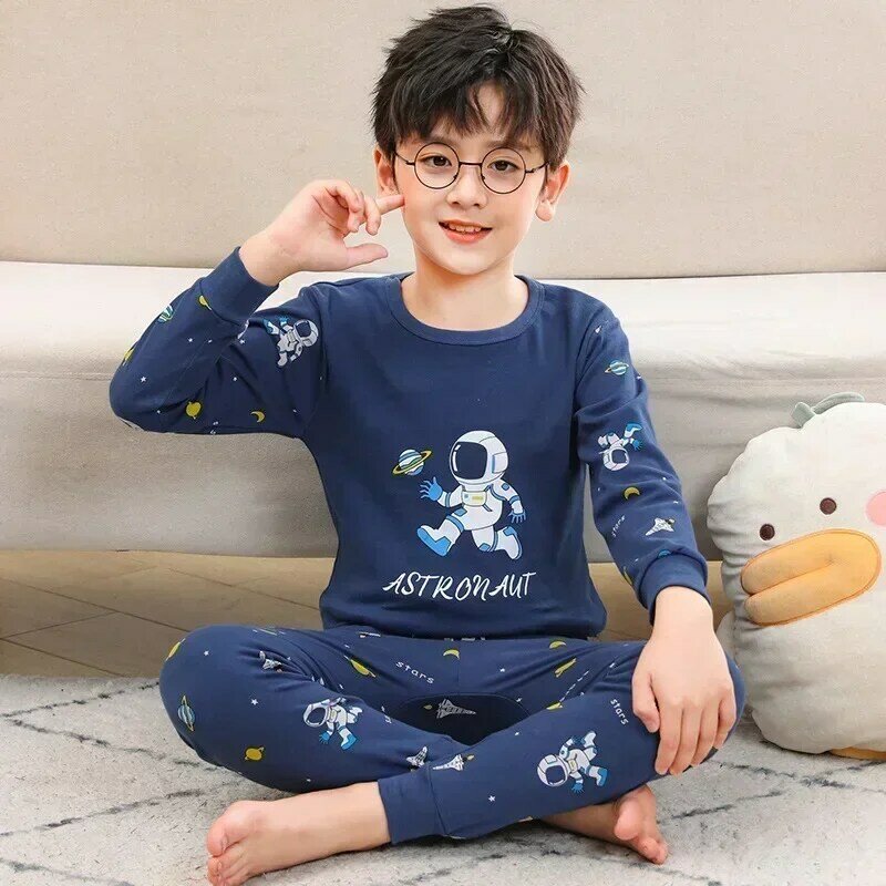 Conjuntos de pijama de algodão de manga comprida infantil, pijama infantil para bebé, roupa para adolescentes, 6 anos, 8 anos, 10 anos, 12 anos, 14 anos