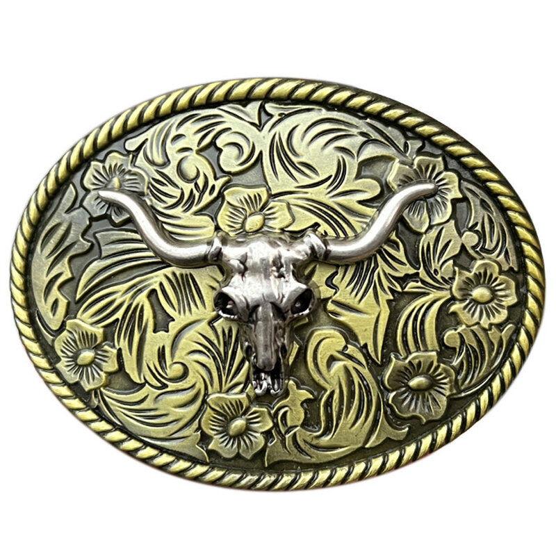Cheapify dropshipping cowboys ocidentais bison cabeça fivelas de cinto dos homens liga bronze metal 3d arte crânio boi cabeça alívio afresco