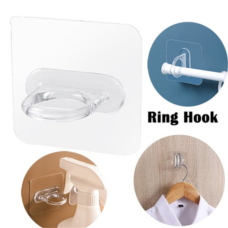 1pcs Transparent PVC Round Hook Ring Type Adhesive Wall Hook Multi-function Curtain Bracket Holder Bathroom Wall Hanging Hook