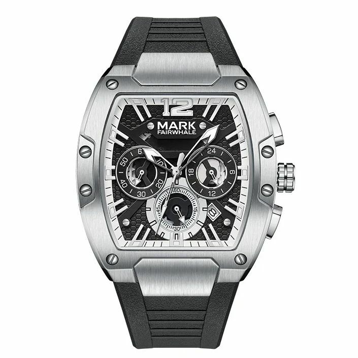 Jam tangan olahraga pria 2024, arloji merek Mark Fairwhale tali silikon Quartz mewah Tonneau Reloj Hombre