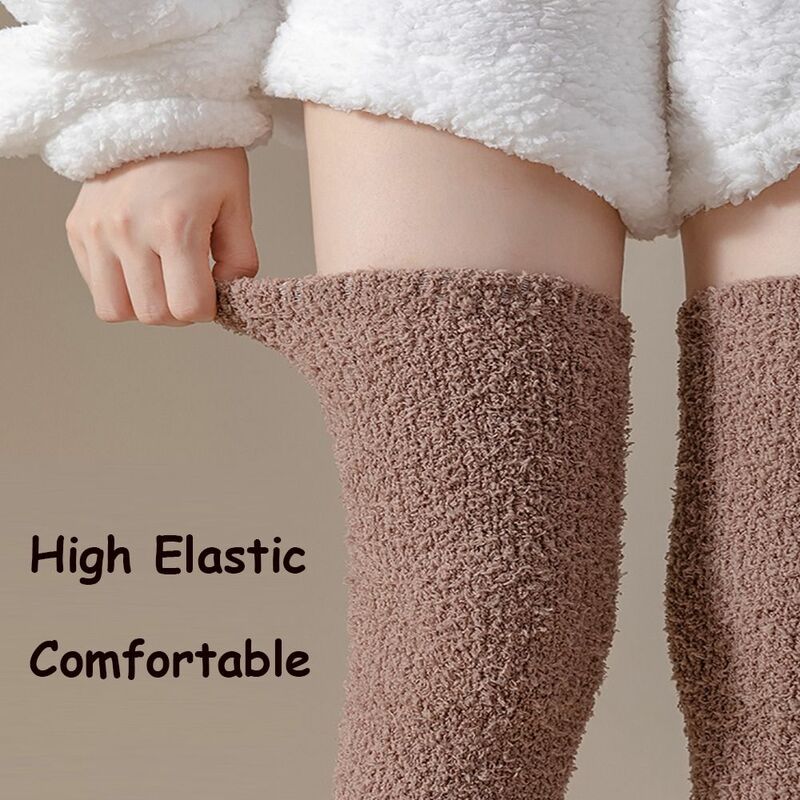 Meias térmicas de veludo longo para mulheres, punhos de bota, cobertura para os pés, meia quente espessa, moda coral, outono, inverno, 1 par